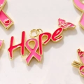 Pink Hope ribbon charm in gold-plated alloy with enamel for DIY jewelry making - A0390 Hope