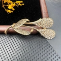 Elegant vintage gold flower brooch with sparkling white crystals and plant leaf design - BZ014 Flower Branch