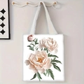 Détail du sac cabas en toile blanche avec illustrations de pivoines roses délicates - Pivoine Rose (jiayingstd87)