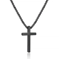 Collar de cruz de acero inoxidable negro mate con cadena de eslabones redondos gruesos - Negro (Pequeño)