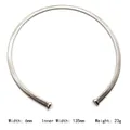 Close-up of 6mm wide stainless steel C-shaped choker with textured screw cap ends - 6mm Open Choker / Steel