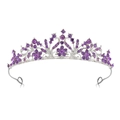 Elegant silver alloy tiara with purple rhinestones in floral design for wedding party - Purple Rhinestone Style (With Holes) / Purple