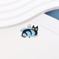 DIY alloy enamel black cat pendant with blue base and gold rim for jewelry making - Size 11