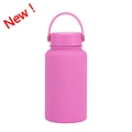 Pink 650ml stainless steel sport water bottle with portable handle and matte finish - Rose Red (New)