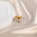 Adjustable gold ring with white enamel and blue evil eye design on silk background - White - Evil Eye - Open