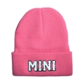 Bonnet en maille rose avec écusson brodé en bouclette blanche MINI pour petites filles - Style MINI / Bleu marine