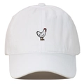 White washed cotton baseball cap with detailed rooster embroidery in a minimalist style - White