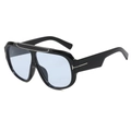 Classic aviator sunglasses with black frame, light blue lenses, and silver T-shaped accents - Black Frame Blue Lens