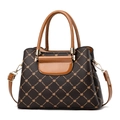 Coffee and brown bucket bag with stone pattern and monogram flower print for women - Deep Maple & Earthy Yellow