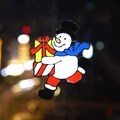 Cartoon snowman glass sticker with gift box and blue scarf for Christmas window decor - Snowman with Gift