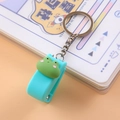 Mini cute cartoon green frog keychain with blue utility clip and metal keyring charm - Frog