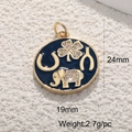 Pendentif porte-bonheur plaqué or 18 carats avec trèfle et éléphant sur émail bleu - Pendentif Rond Émail Bleu Foncé Symboles de Chance (A0449)