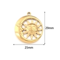 Gold sun and crescent moon face pendant dimensions shown as 25mm by 29mm in detail - Sunflower Moon / 2 Pcs/Set / Gold