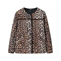 Veste matelassée vintage courte à imprimé léopard avec passepoil noir et boutons simples - S / Imprimé léopard