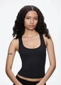 Detailed view of black slim fit cropped tank top in high stretch breathable fabric - XS / Black
