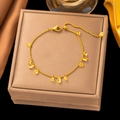 Bracelet chaîne élégant plaqué or 18k avec pendentifs gouttes jaunes sur boîte à bijoux - Bracelet à pompon goutte d'eau doré (SLE221)