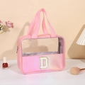 Borsa cosmetica laser rosa con finestra in PVC e toppa con lettera D decorativa - Lettera D / Pesca