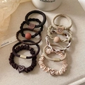 Set of 10 elastic hair ties in earth tones with knit texture and heart charms - 6# Black & Khaki
