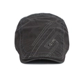 Men's retro dark grey flat cap with Sports metal plate and decorative stitching - One Size Adjustable(55-60cm) / Dark Gray
