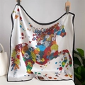 Sciarpa di seta con motivo a cavallo floreale colorato su fondo bianco e bordo nero - Stile Cavallo Floreale Bianco (FJ739-3)