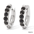 Silver hoop earrings with five round black micro-pave zircons in a vintage luxury style - Black Zirconia (Silver Base) (PDE474)