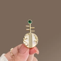 Traditional lute style alloy brooch with gold finish, white shell inlay, and green gem accent - 402# Pipa