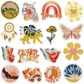 Detailed view of 16-piece retro hippie embroidered patches with vivid thread texture - Retro Embroidered Patch Set