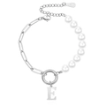 Stainless steel paperclip chain bracelet with faux pearls and letter E pendant - Silver-Letter E
