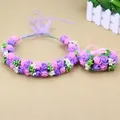 Pink and purple rose flower crown and wristband set with elegant satin ribbons - Flower Crown + Wristband Set / Purple/Pink