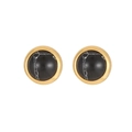 Minimalist round gold stud earrings with black marble pattern inlay and vintage style - Gold - Black Marble Texture