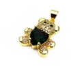 Golden teddy bear pendant featuring a heart-shaped green stone and white zircon stones - Style B Green