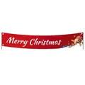 Red Merry Christmas banner with Santa Claus illustration and festive white lettering - 020 Red Santa Sleigh Style