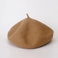 Detailed view of camel wool felt beret showing soft plush texture and structured shape - Adjustable / Camel