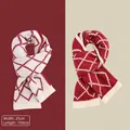 Winter knitted scarf with red and white diamond lattice pattern and ribbed edges - 1516-Argyle Warm Scarf / Burgundy