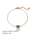 Gold stainless steel chain bracelet with a heart-shaped green zircon pendant - Heart Style Green Stone (HF-S4175-GN)
