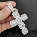 Pendaglio a croce d'argento con zirconi e catena cubana per stile hip-hop - Ciondolo a croce con catena cubana / Argento
