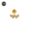 Sterile F136 titanium gold labret piercing with heart motif and zircon stones - Style 1 / 1.2x6mm / Gold