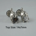 Silver stainless steel gothic ear studs with black and clear stones, size 14x7mm - NO 17
