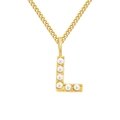 Elegant gold stainless steel necklace featuring a dainty pearl-inlaid letter L pendant charm. - Letter L / Gold