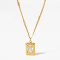 Collana dorata con pendente rettangolare in zirconia su una catena delicata - Stile Zirconia Bianca Dorata (KDD043)