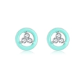 925 silver stud earrings featuring light blue enamel and three white zircon accents - Silver Green Enamel