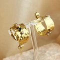 Chunky 18K gold plated hammered hoop earrings with colorful zircon stones on display - Earrings (RS-YS259) / Gold