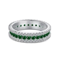 S925 sterling silver ring with double rows of white and green cubic zirconia stones - Double Row White Green Zirconia (DY120898)