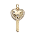 Golden heart-shaped key pendant with sparkling zircon inlays and star motif - Star Heart Key Pendant