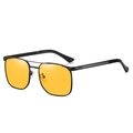 Fashionable square black metal frame sunglasses with functional yellow night vision lenses - Black Frame Orange Tea Lens