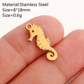 Golden stainless steel seahorse pendant, 8x18mm DIY charm shown on finger for scale - Seahorse / Gold