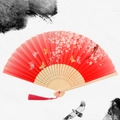 Klassieke Chinese vouwwaaier met kersenbloesempatroon en gesneden houten frame - Klassieke Vlinderbloem - Rood Oppervlak