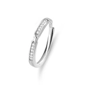Minimalist S925 sterling silver couple ring with two rows of white zircon stones - Adjustable Open / Female Style