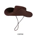 Waterproof coffee brown outdoor cowboy sun hat with breathable mesh and chin strap - One Size(56-58cm) / Coffee