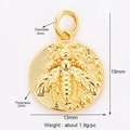 Golden bee round charm pendant for DIY jewelry making with dimensions and 1.9g weight - Bee